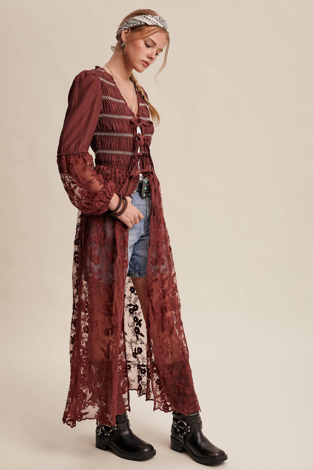 Prairie Romance Lace-Up Maxi Duster