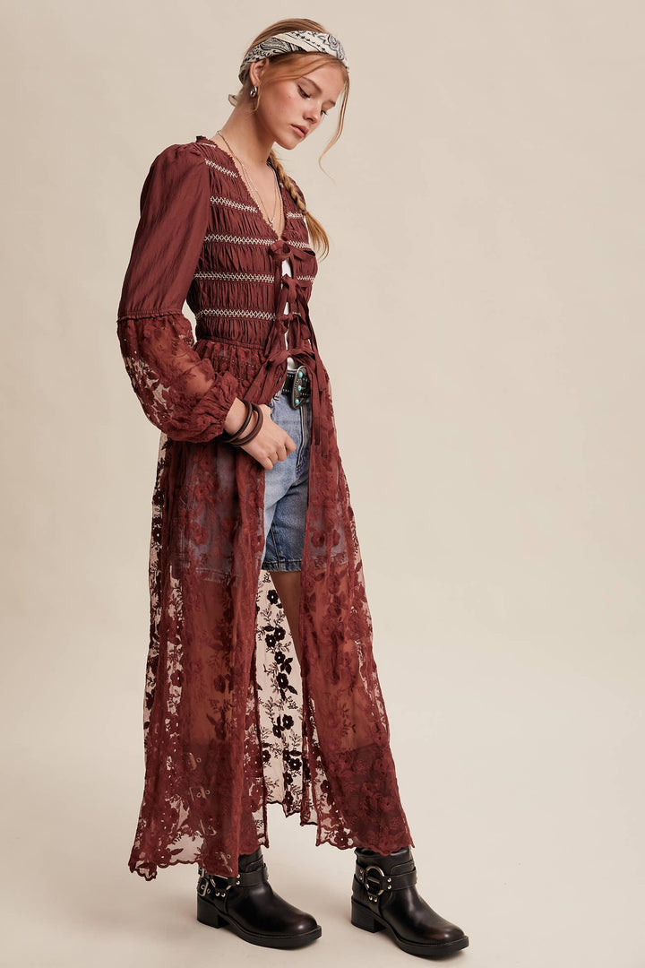 Prairie Romance Lace-Up Maxi Duster