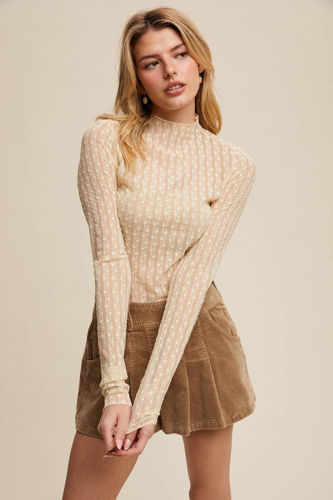 Semi Sheer Textured Lace Layering Top - Butter