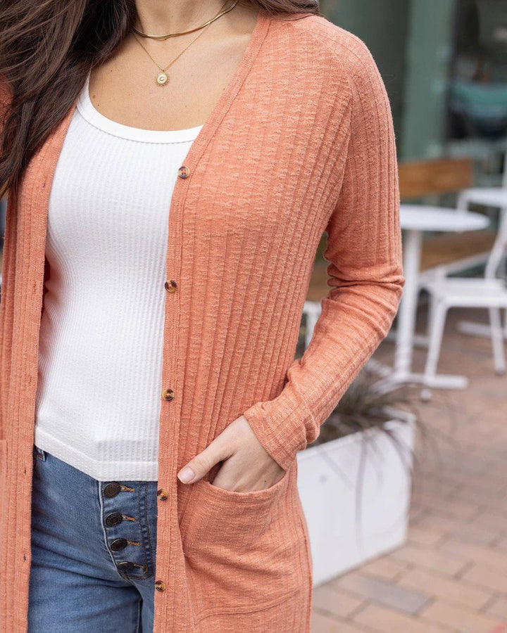 Ribbed Long Duster Cardigan in Sunset