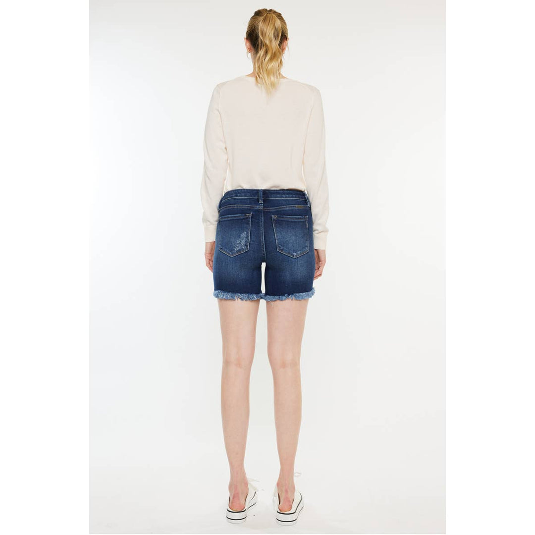 KANCAN MID RISE BUTTON UP DENIM SHORTS - Dark Wash