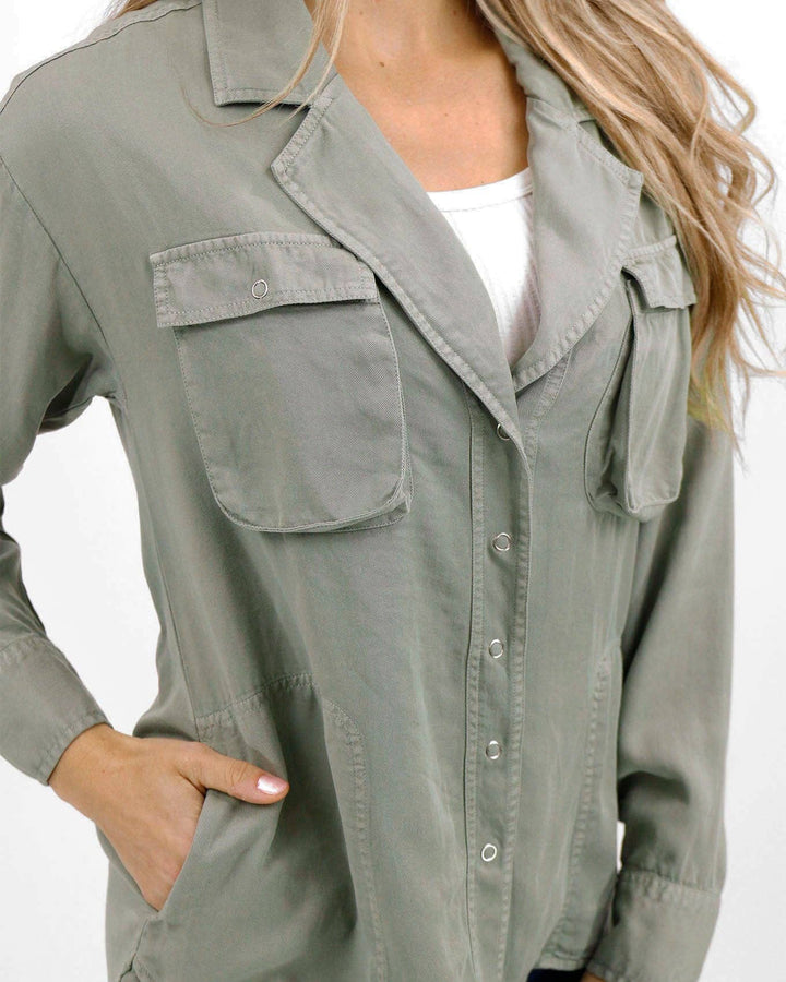 Grace and Lace Tencel™ Lyocell Utility Shirt Jacket in Sage