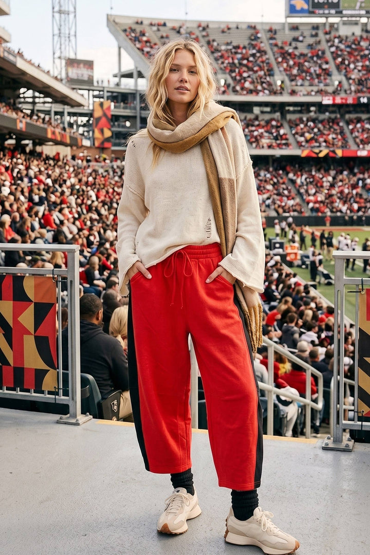 Scuba Side Panel Gameday Relaxed Barrel Pant - Red/Black