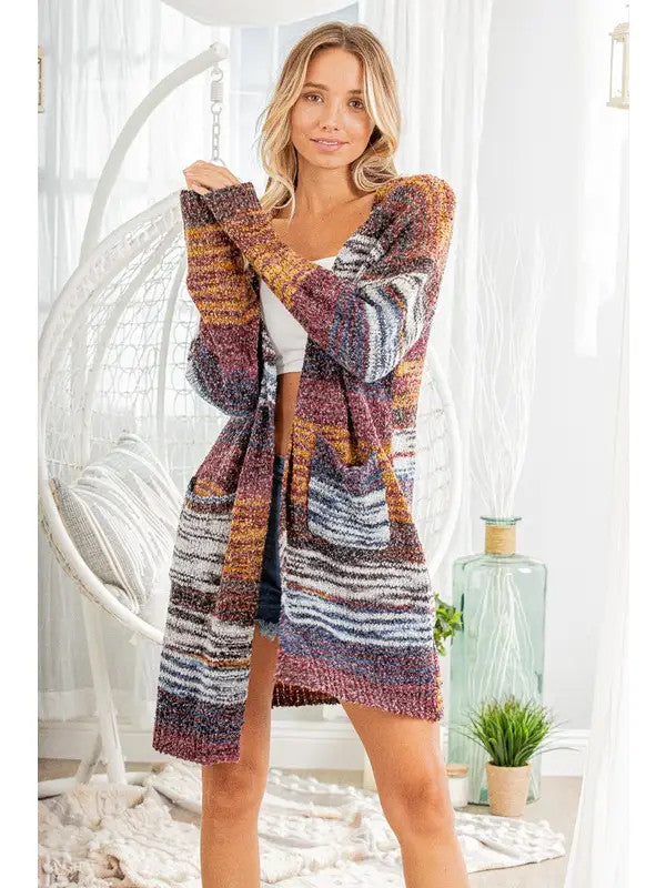 Plus Size - Multicoloured Striped Cardigan