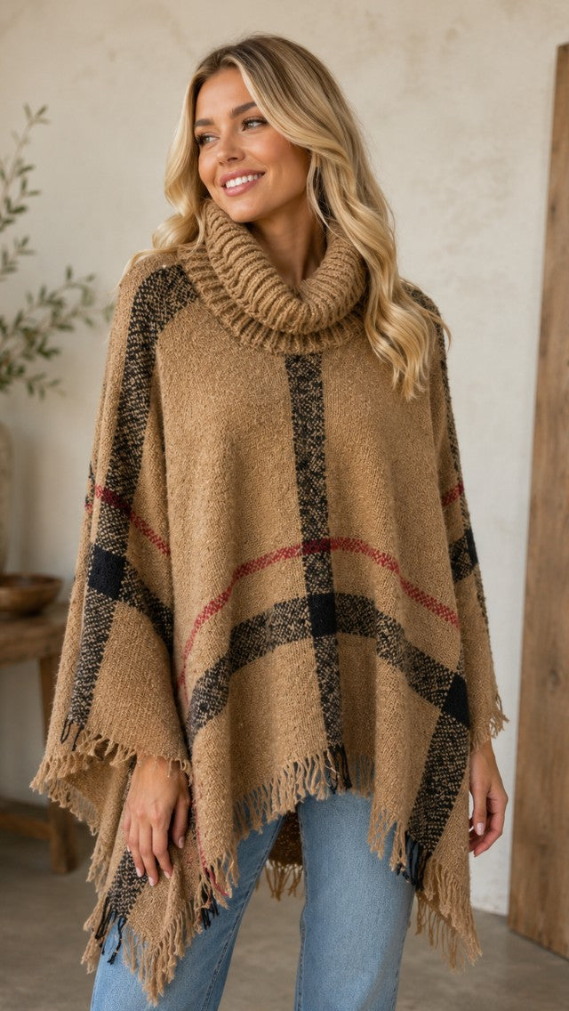 Wrap Me Pretty Poncho — Fireside Plaid