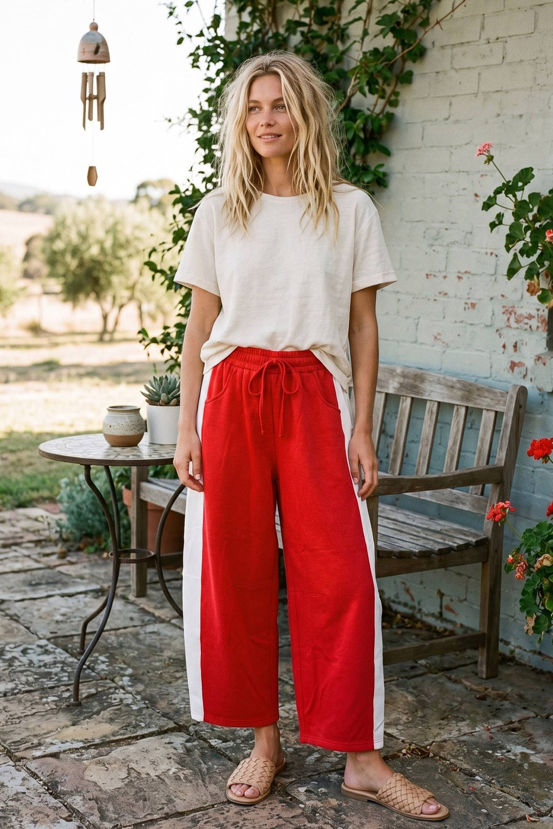 Scuba Side Panel Gameday Relaxed Barrel Pant - Red/Black