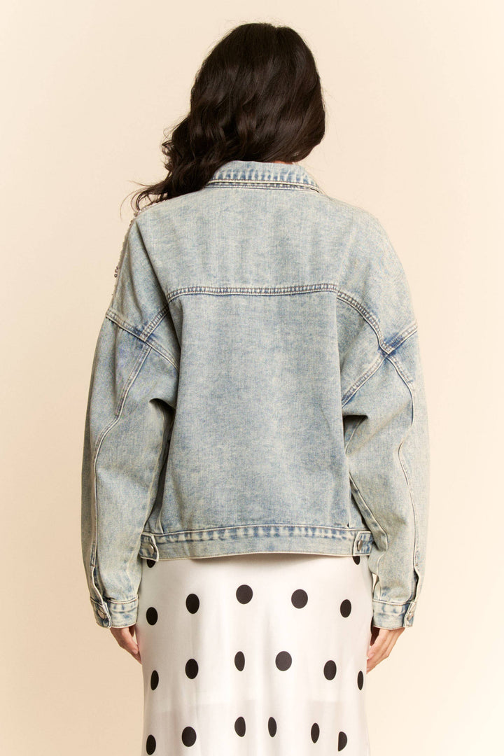 OVERSIZED BUTTON DOWN DENIM JACKET WITH FLARE