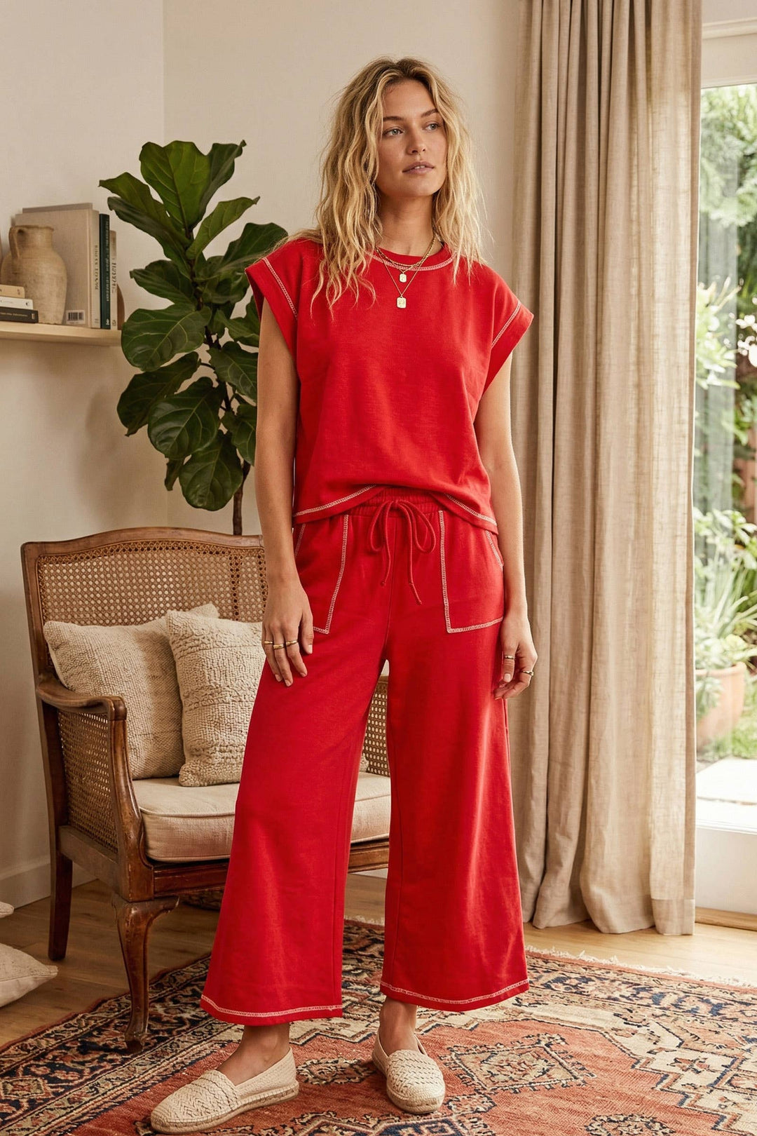 Scuba Contrast Stitch Lounge Set - Black