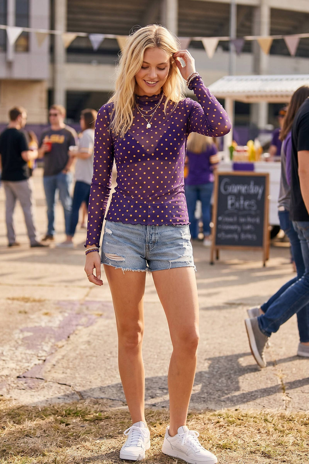 Gameday Ready Polka Dot Mesh Top - Red/Black