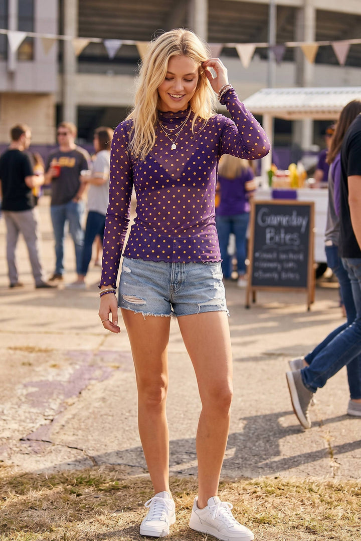Gameday Ready Polka Dot Mesh Top - Red/Black
