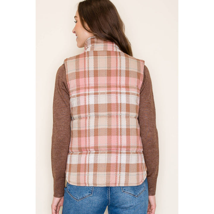 Jacquard Plaid Padded Vest in Blush