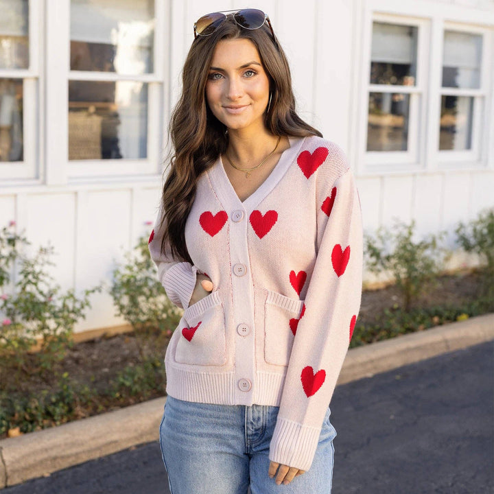 Knit Heart Cardigan in Cream