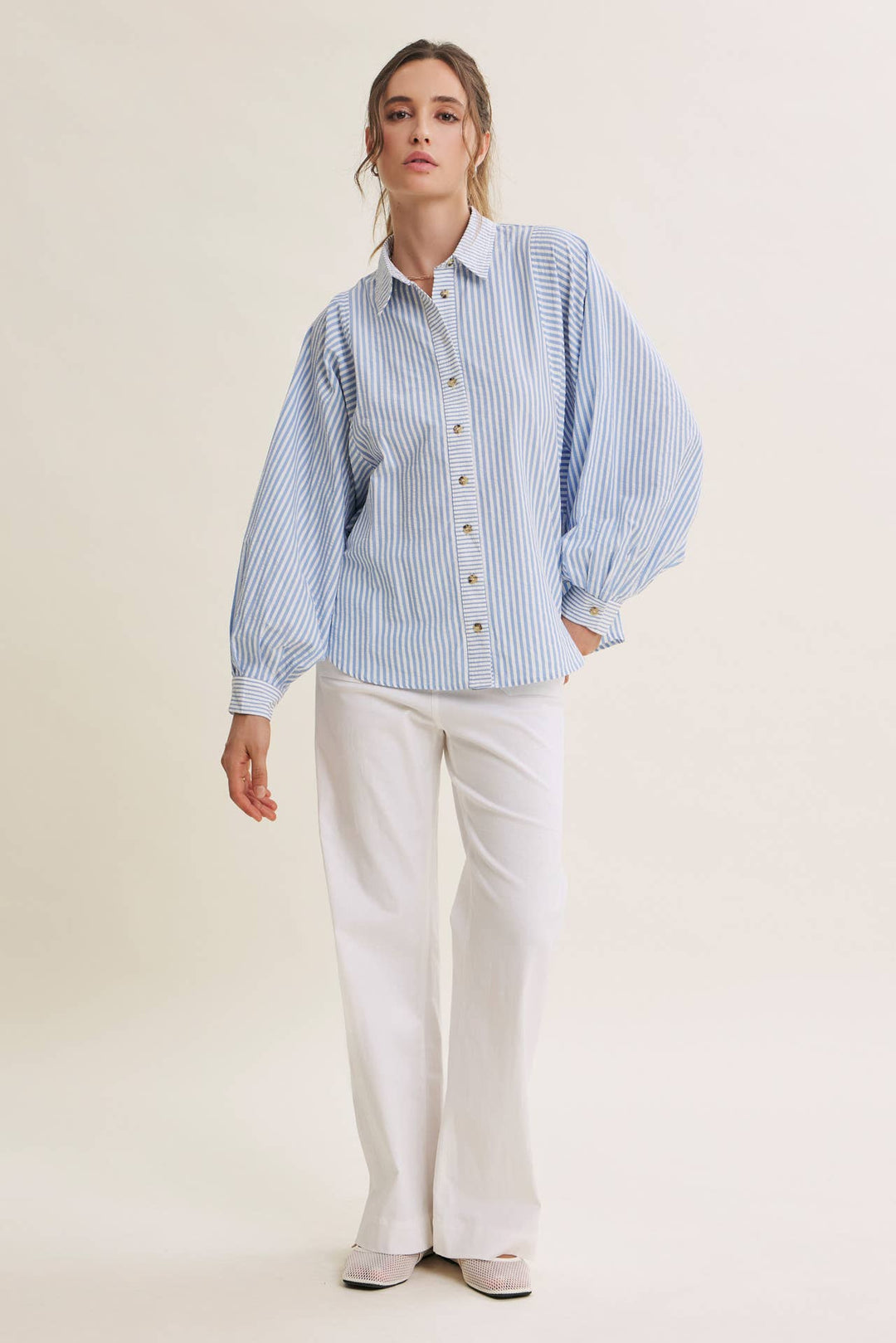 Between the Lines Button-Up - Brick Red