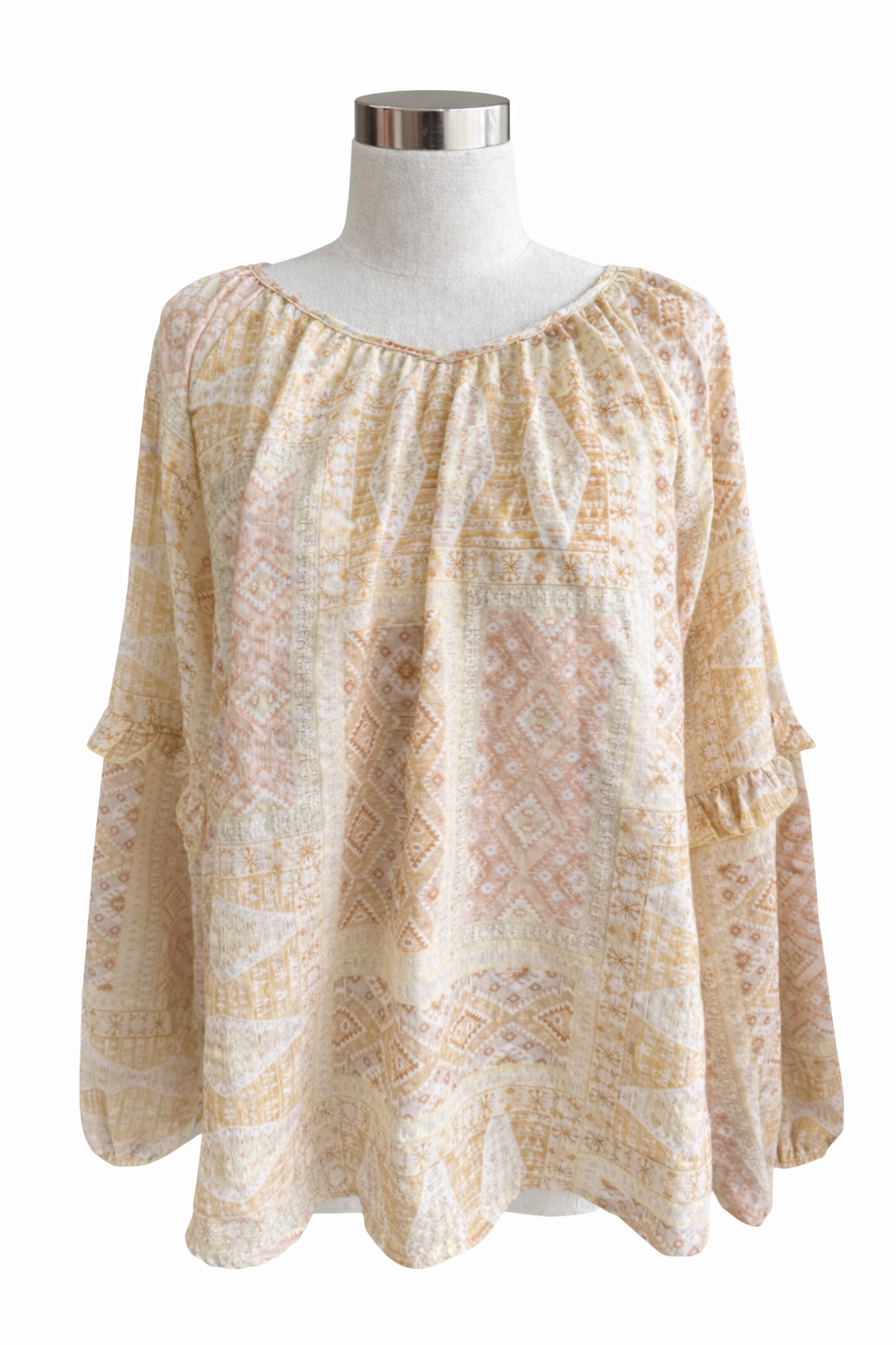 Mosaic Ruffle Sleeve Blouse - Lt. Mustard