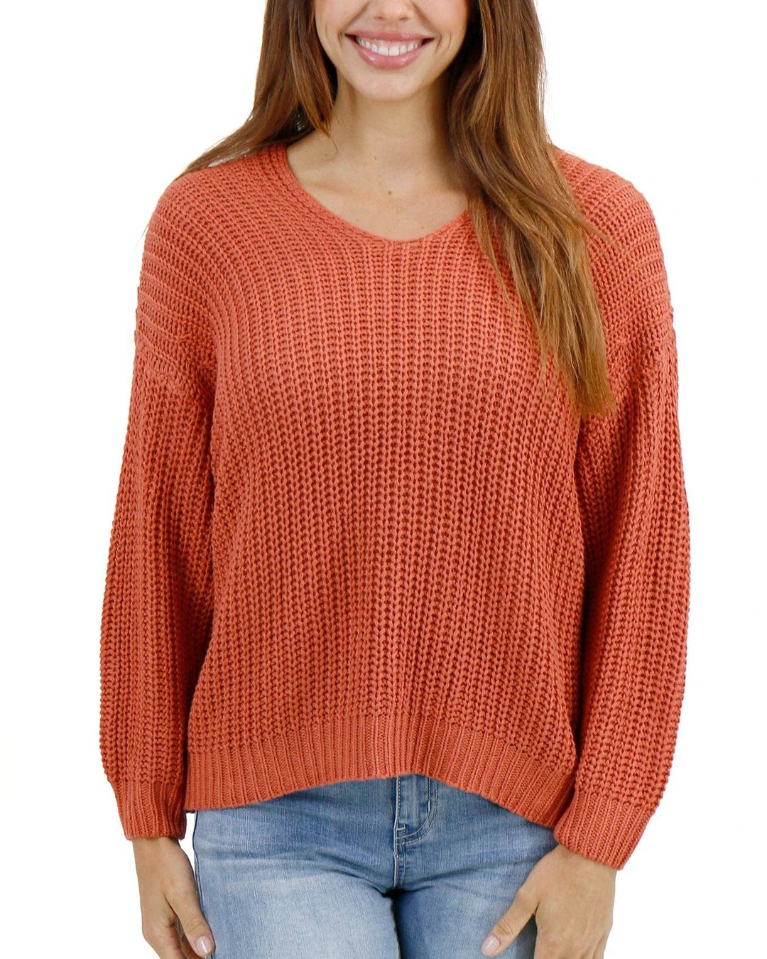 Grace and Lace Boyfriend Slouchy Knit Sweater in Ginger Spice