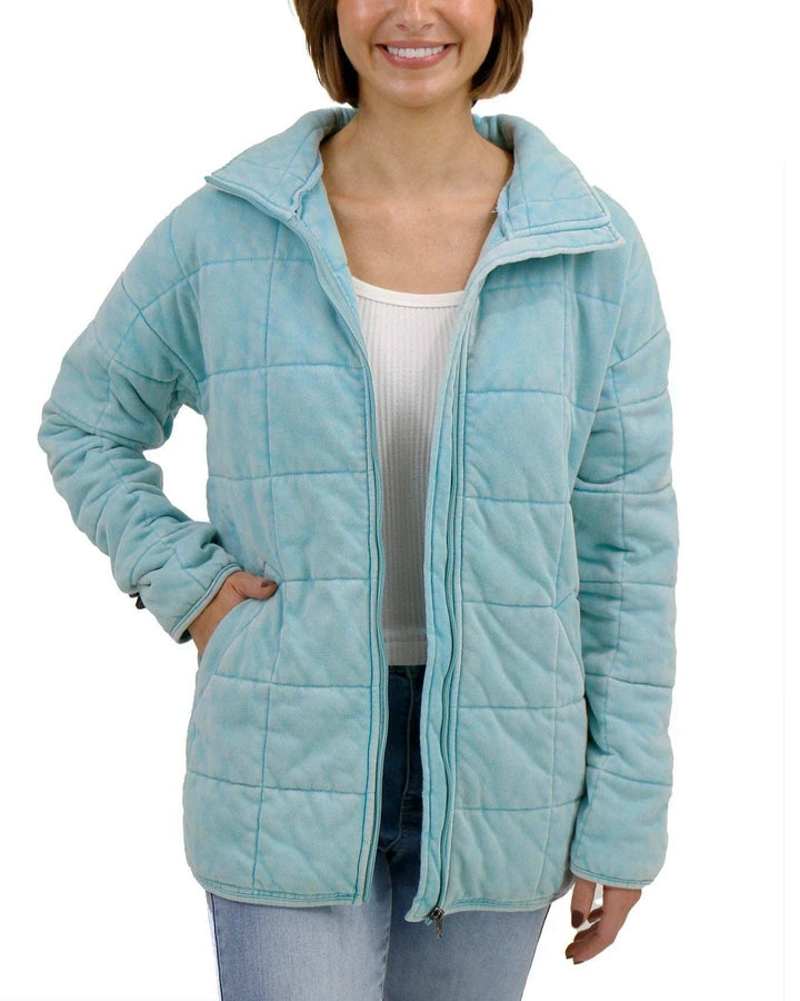 Grace and Lace Mineral Washed Quilted Jacket in Icy Blue