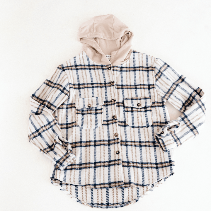 Cream & Navy Plaid Flannel - Adult