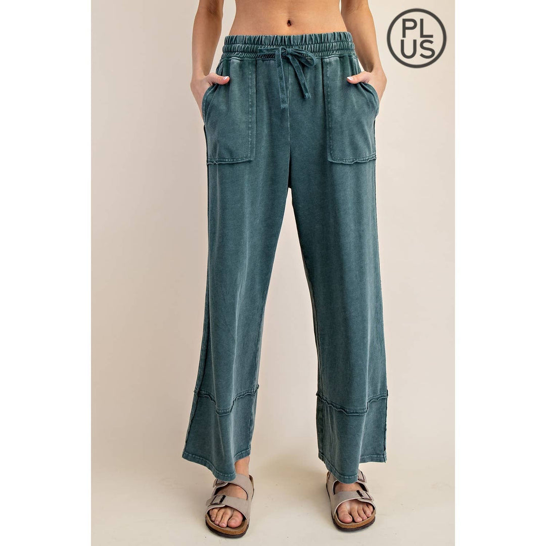 RAE MODE PLUS SIZE MINERAL WASHED WIDE LEG PANT - Dusty Blue