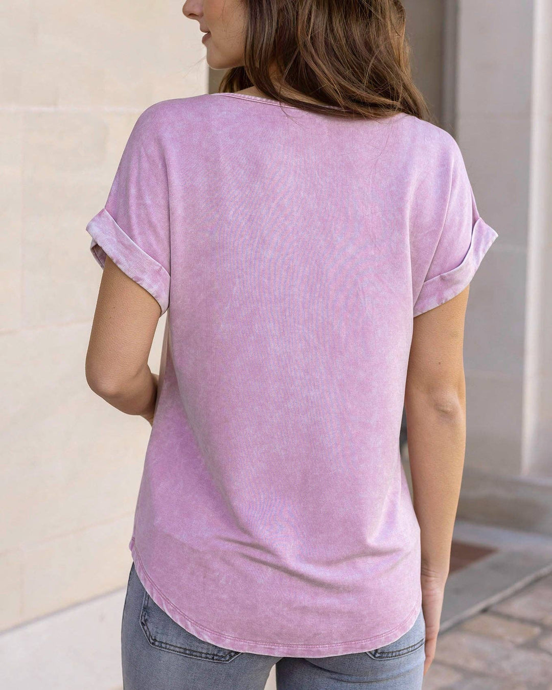 Henley Mineral Washed Tee in Washed Violet