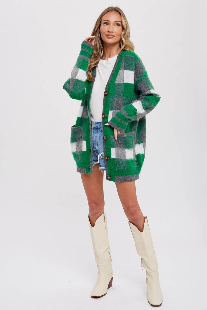 TARTAN PLAID CARDIGAN - Green