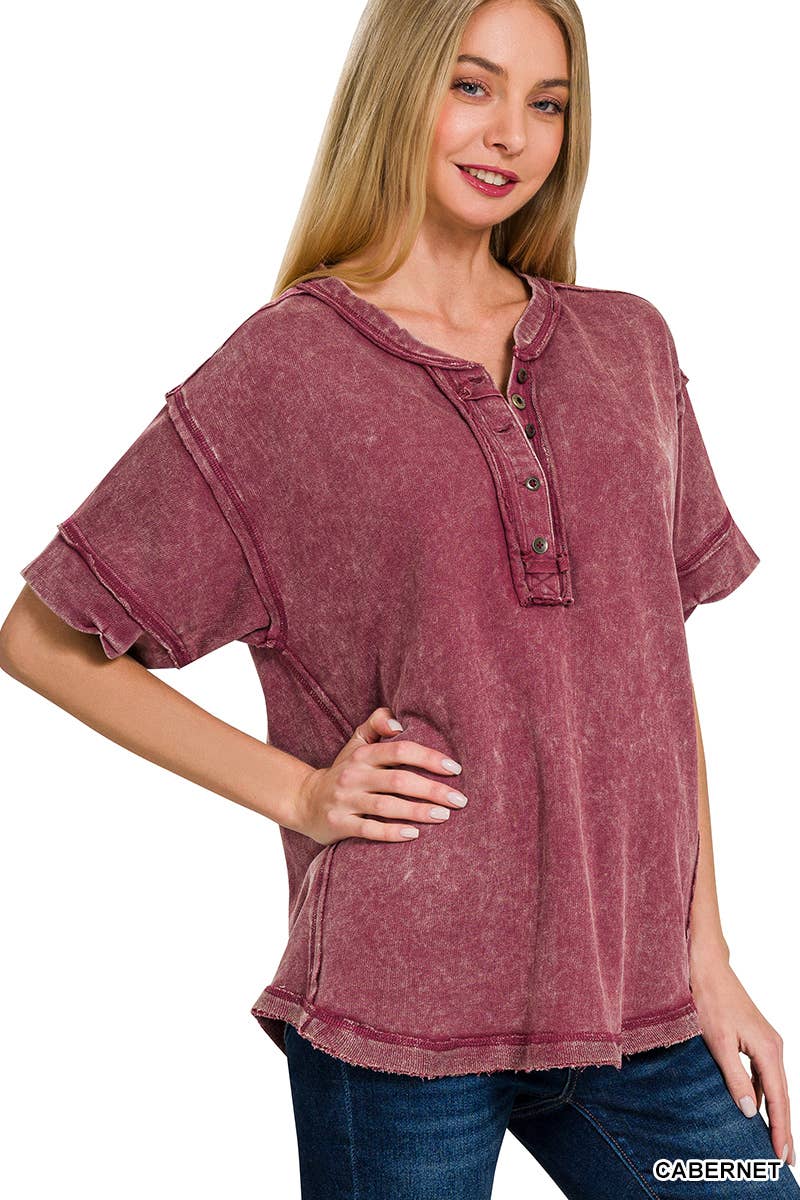 Weekend Vibes Washed Raw Edge Top