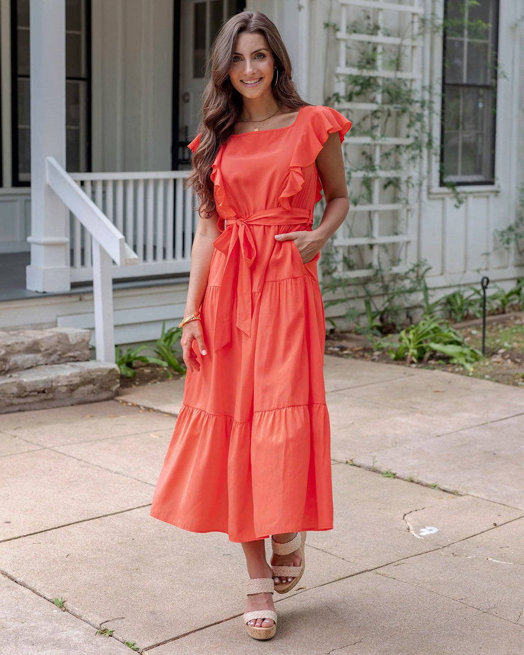 Grace and Lace Ruffle Summer Dress in Papaya