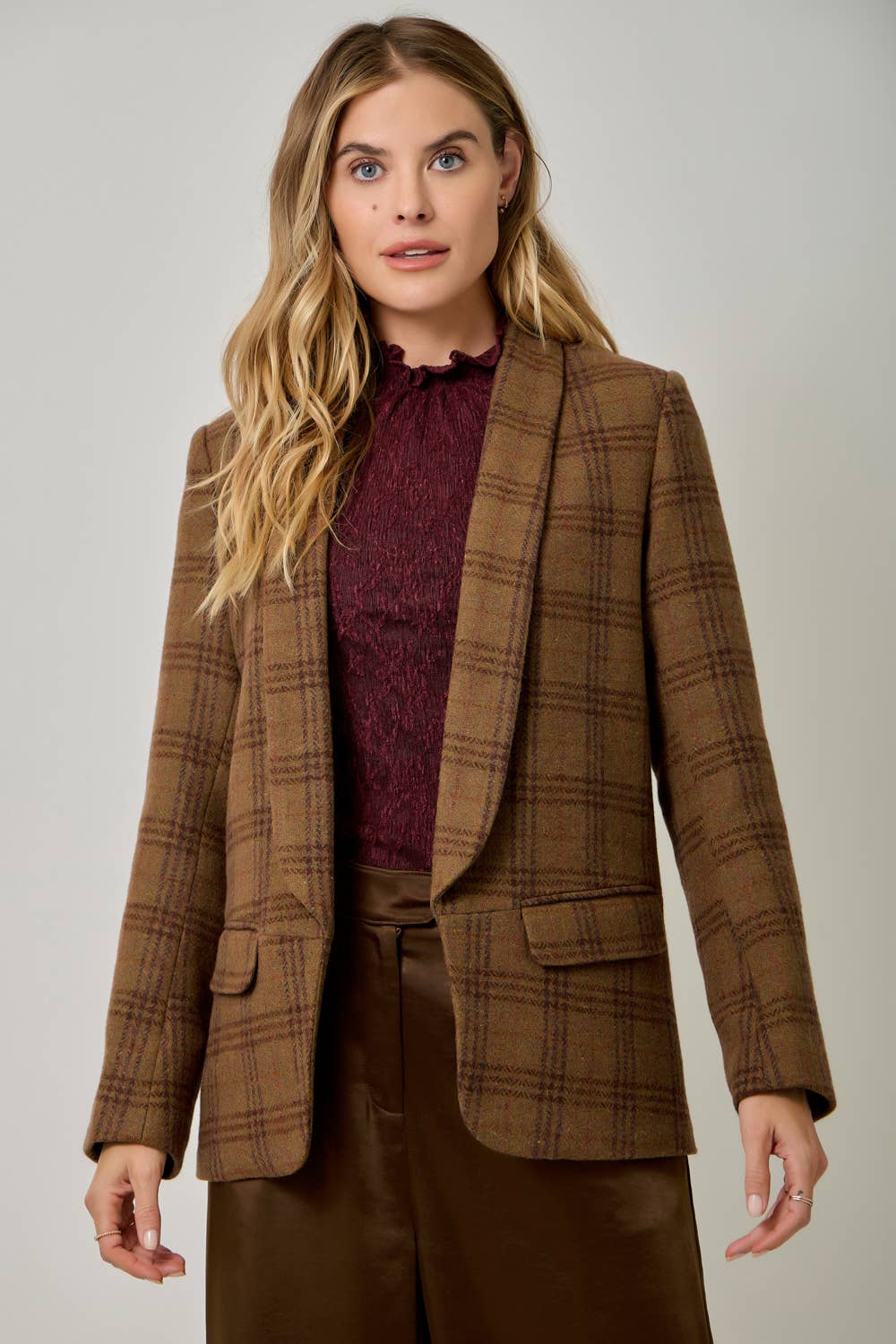 Autumn in Oxford Wool-Blend Plaid Blazer