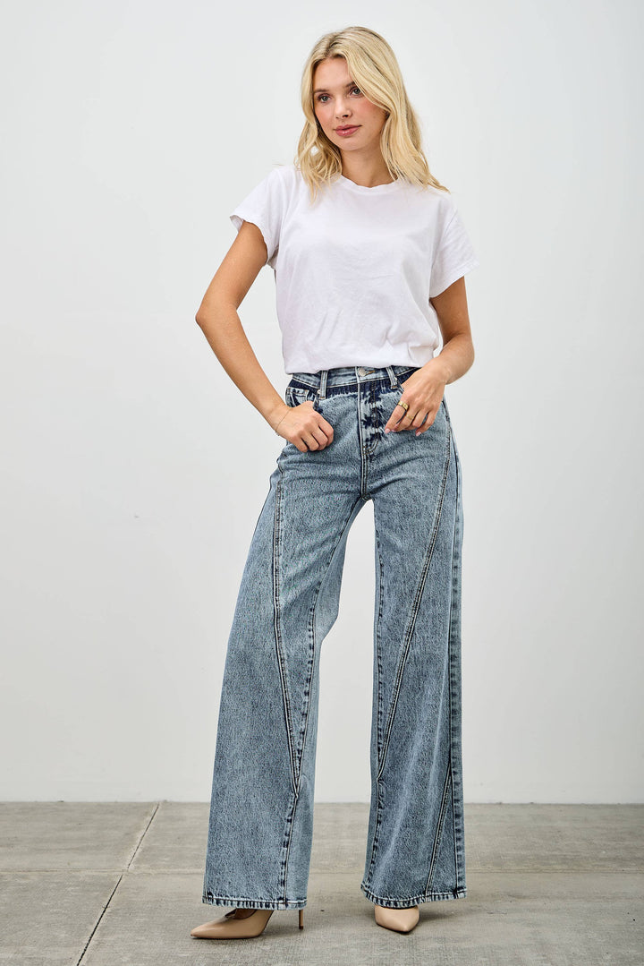 High Rise Relaxed Straight Jean with Seam Detail