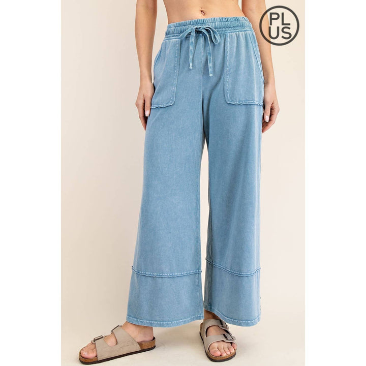 RAE MODE PLUS SIZE MINERAL WASHED WIDE LEG PANT - Dusty Blue
