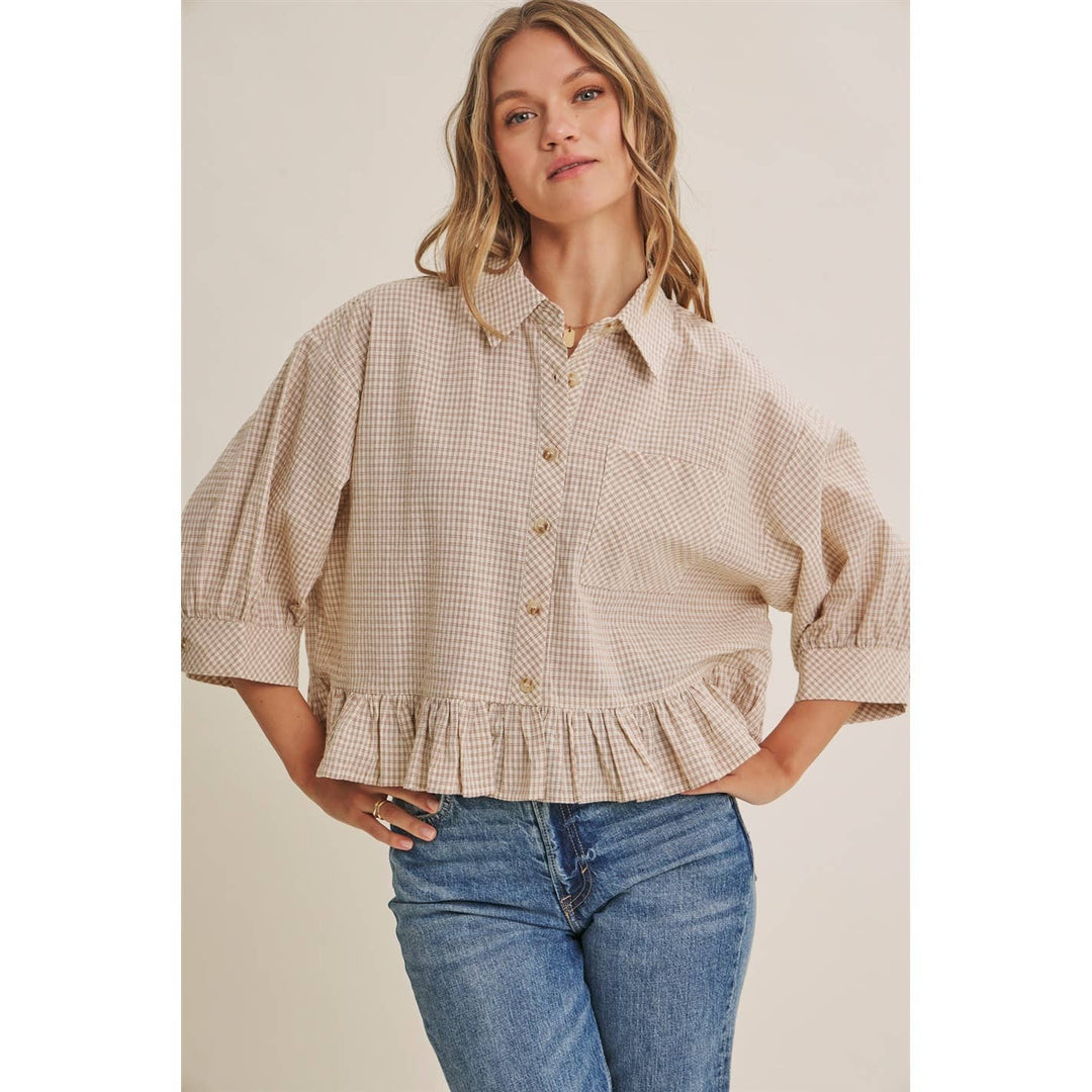 Sunday Stroll Gingham Ruffle Top - Olive