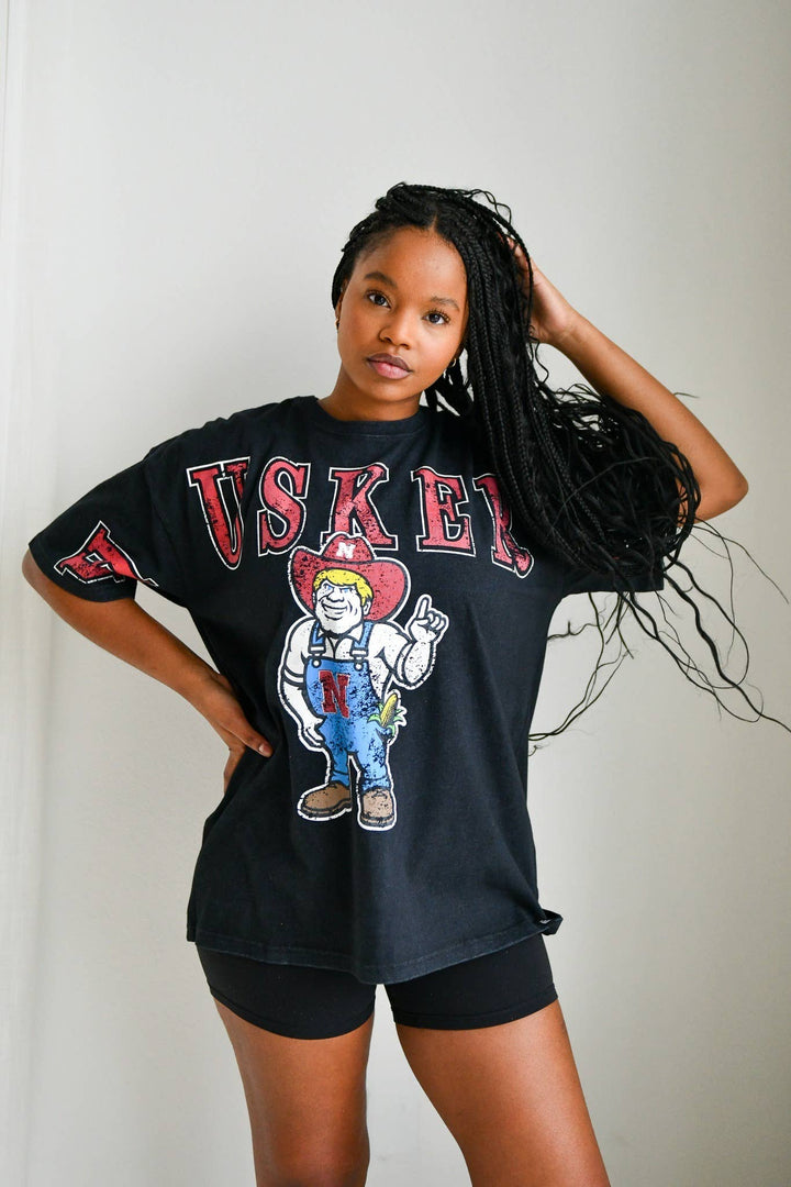Nebraska Southern Split Oversized Band Tee - Washed Black