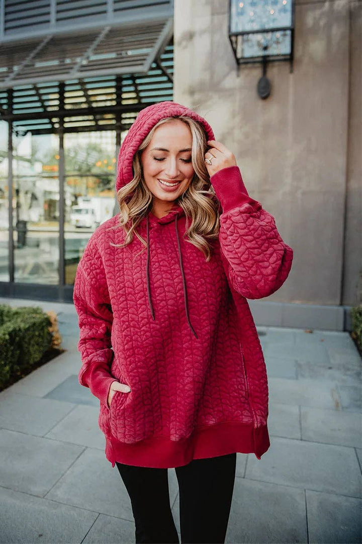 Crimson Comfort Quilted Hoodie