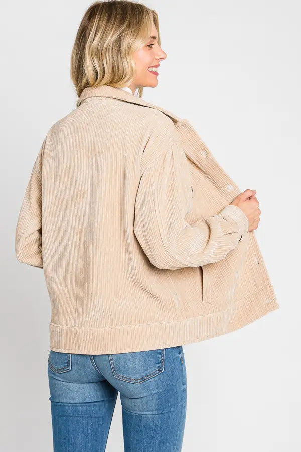 Button Down Soft Ribbed Jacket - Ecru