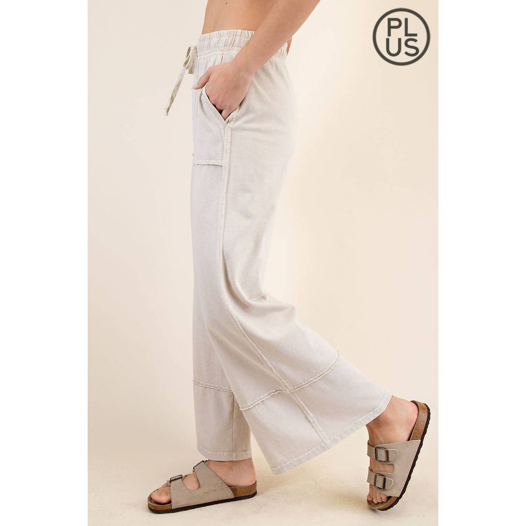RAE MODE PLUS SIZE MINERAL WASHED WIDE LEG PANT - Dusty Blue