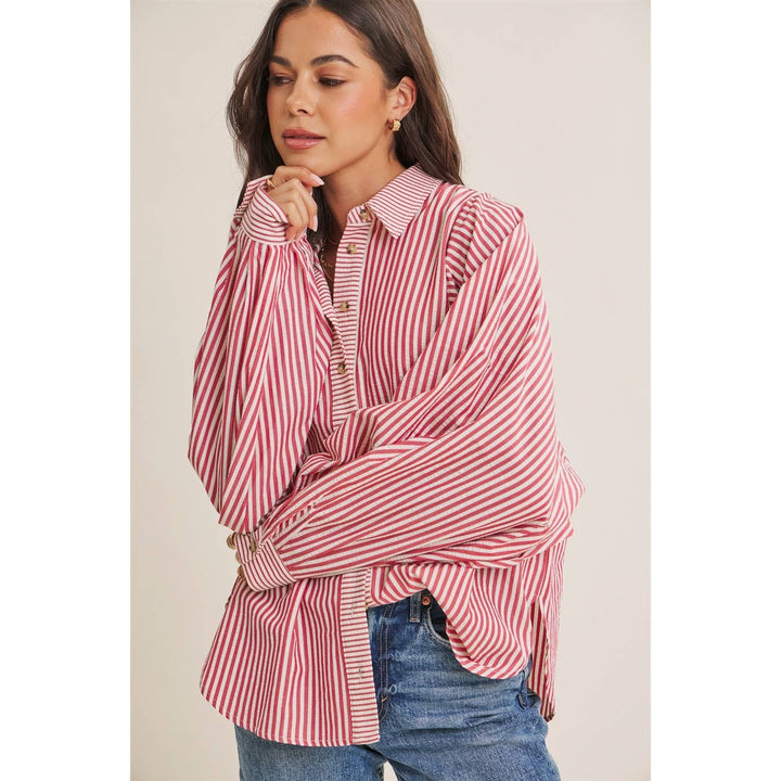 Between the Lines Button-Up - Brick Red
