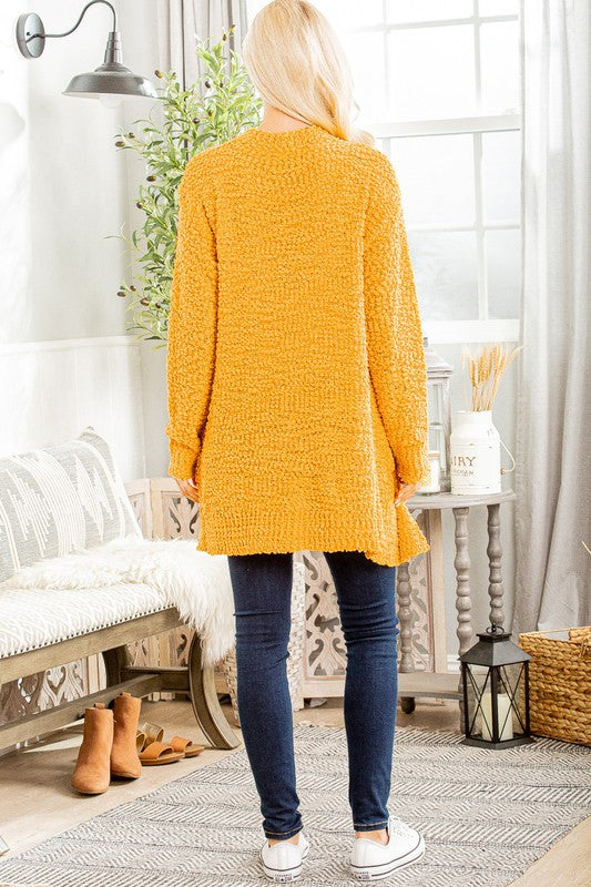 Solid Open Sweater Cardigan In Mustard