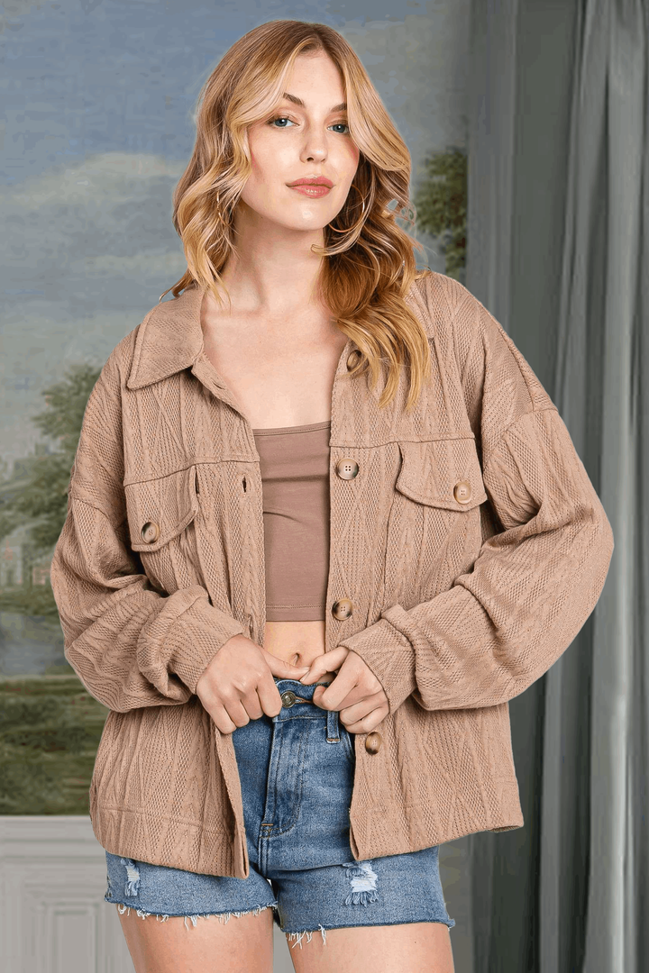 Textured Relaxed Shacket - Mocha