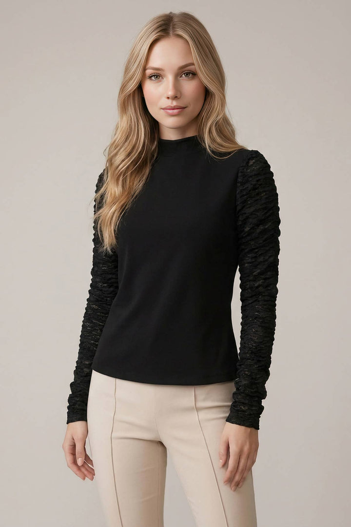 A Little Romance Lace Sleeve Top – Black