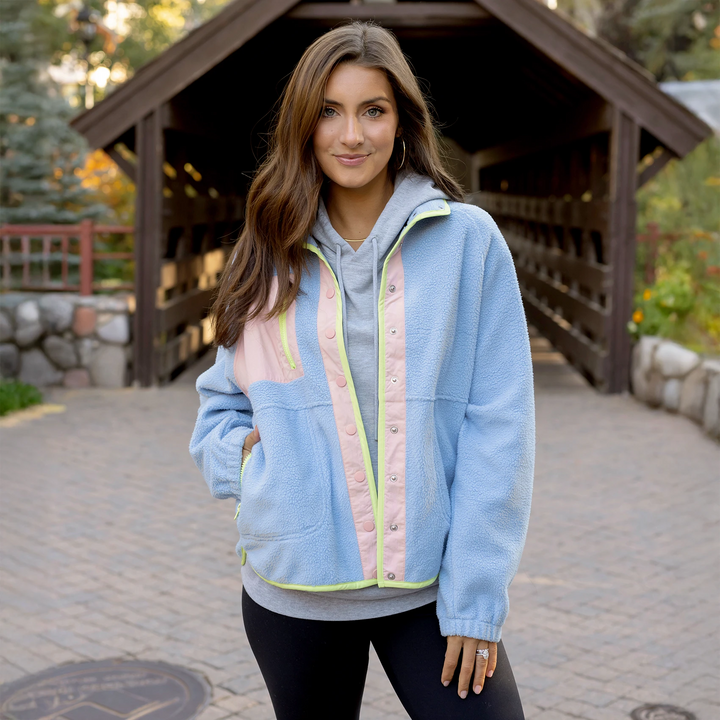 Colorblock Fleece Jacket in Blue-Blush