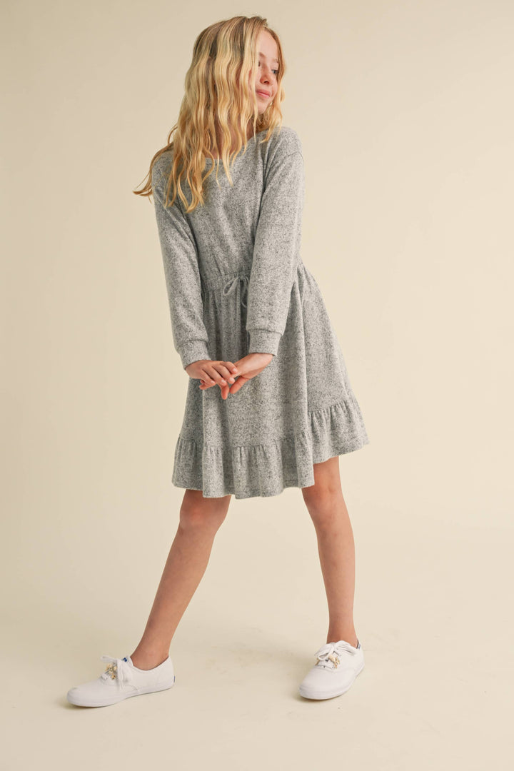 GIRLS HACCI LONG SLEEVE DRESS - GREY