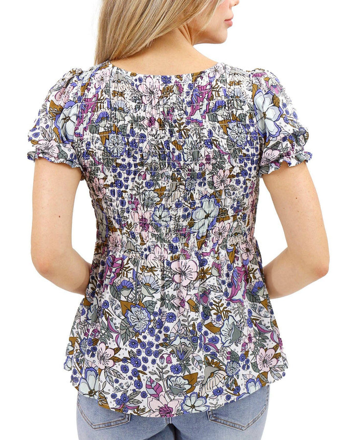 Sweet Smocked Top in Purple Floral