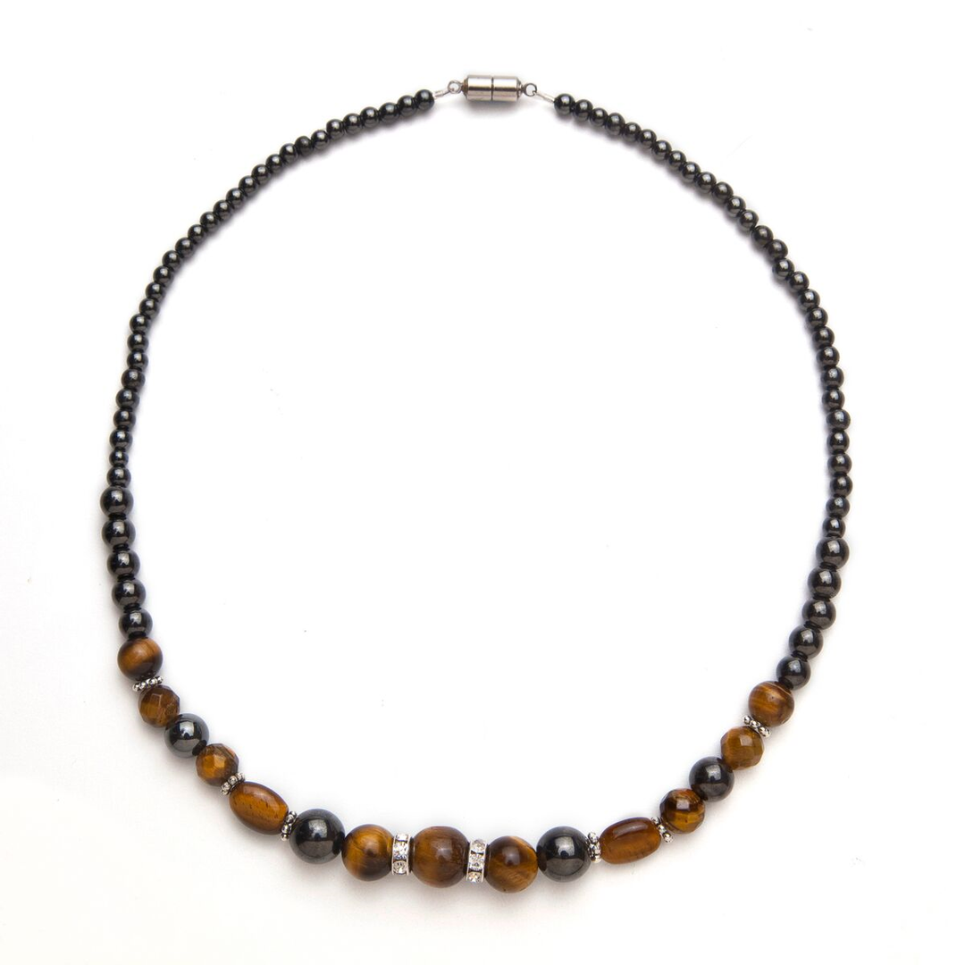 Tiger Eye and Crystal Black Magnetic Necklace Size 18"