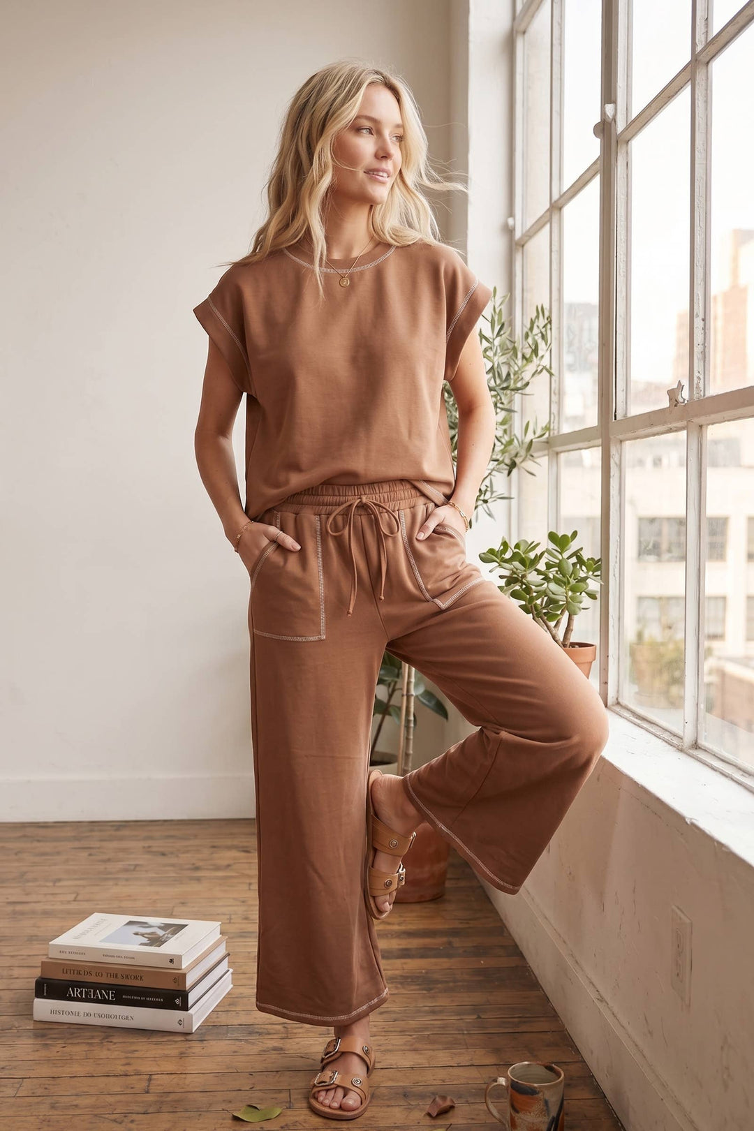 Scuba Contrast Stitch Lounge Set - Black