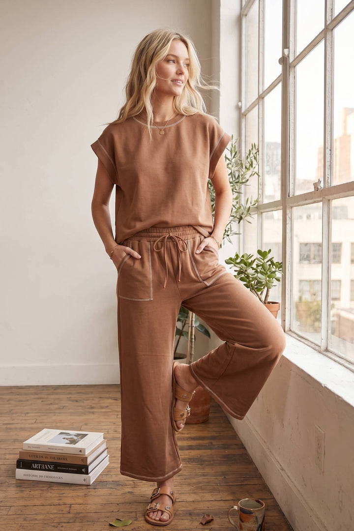 Scuba Contrast Stitch Lounge Set - Black