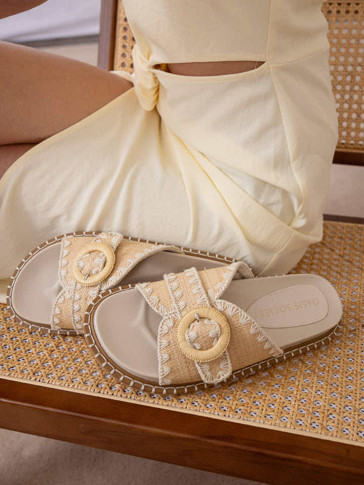 The Sunnie | Natural Raffia Buckle Slide