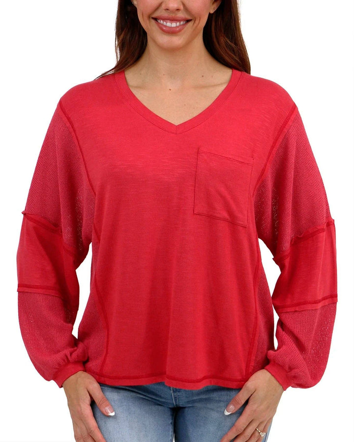 Dolman Sleeve Boho V-Neck Top in Poppy