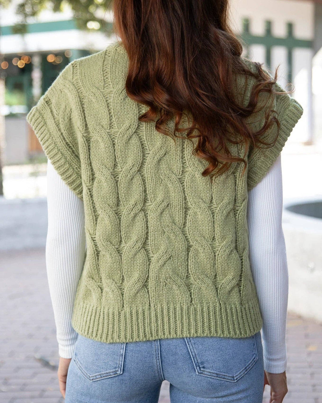 Grace and Lace Cabled Knit Sweater Vest in Ivy