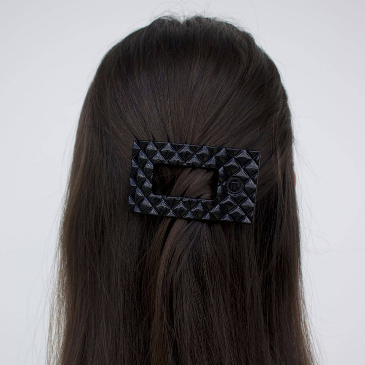 Flat Rectangle Hair Clip | Small | Jet Black Quilted