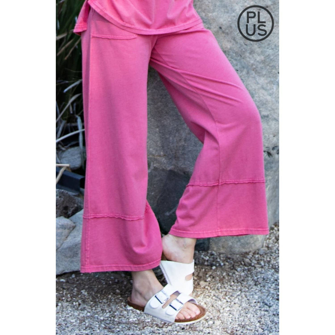 RAE MODE PLUS SIZE MINERAL WASHED WIDE LEG PANT - Dusty Blue