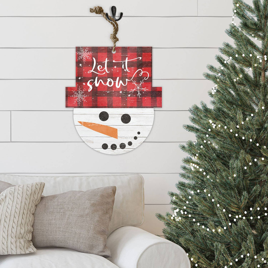 Let it Snow Red Buffalo Check Snowman Sign Christmas Decor